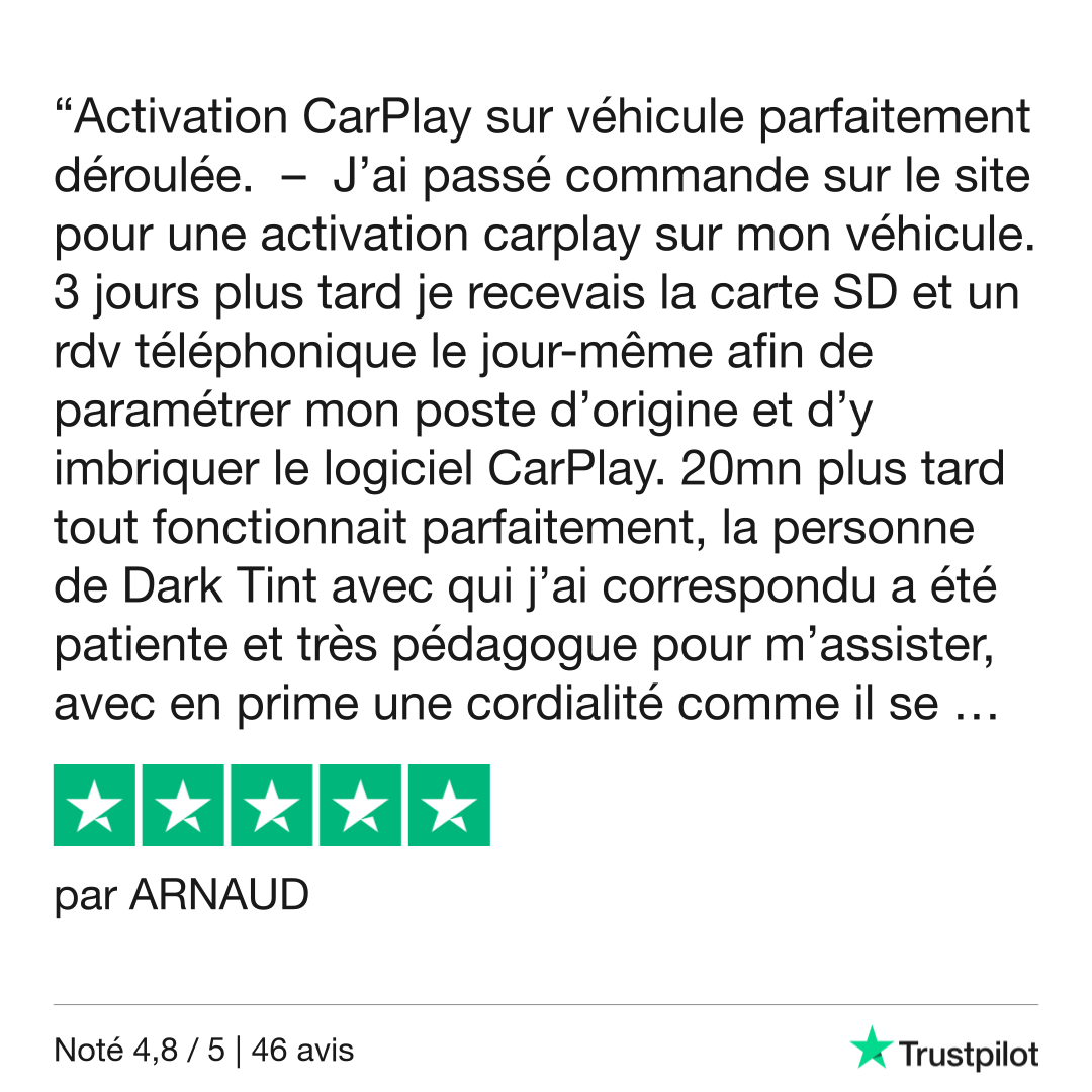 Satisfaction client visible sur Trustpilot après activation Apple Carplay Porsche