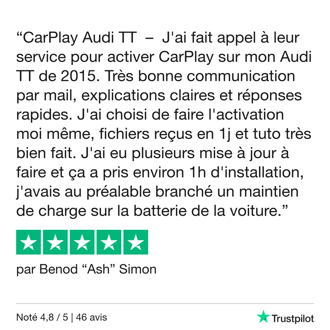 client satisfait activation CarPlay audi tt