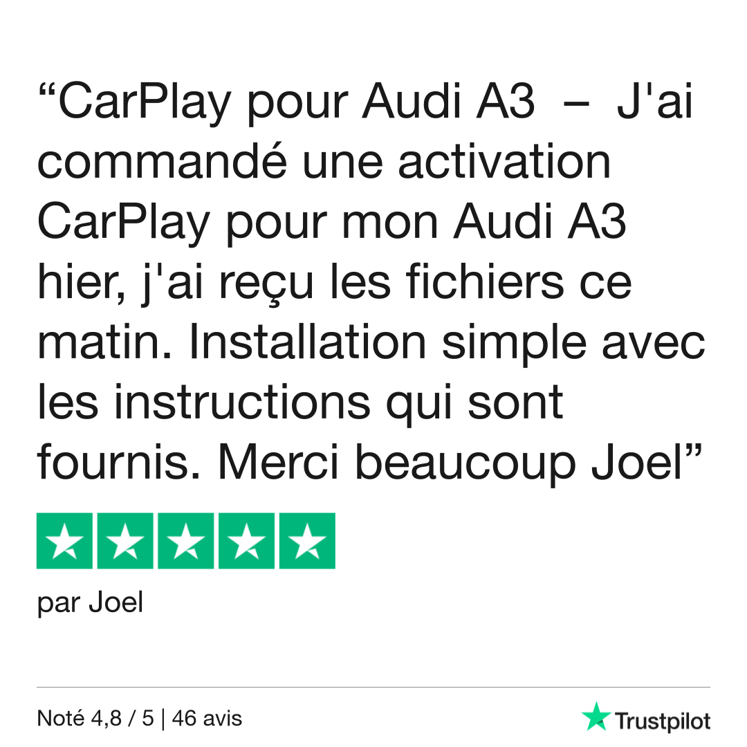 Capture d’un avis Trustpilot positif sur les services CarPlay à distance