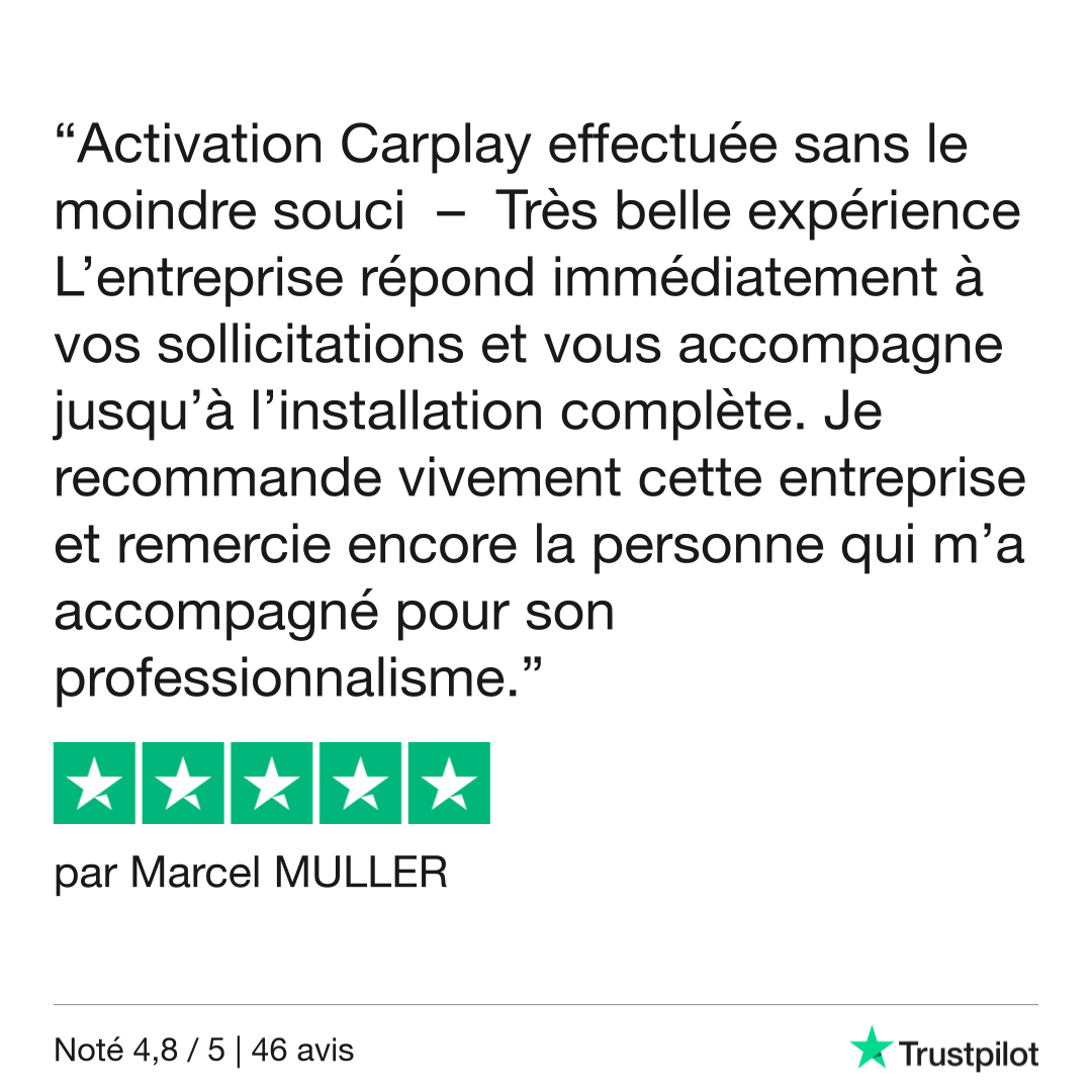 Évaluation Trustpilot positive pour le service à distance CarPlay sur Porsche