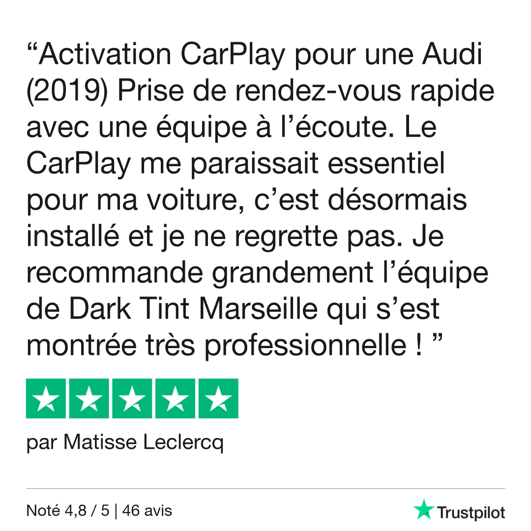 Avis client Trustpilot 5 étoiles sur l’activation CarPlay pour Audi Q3 MH2p